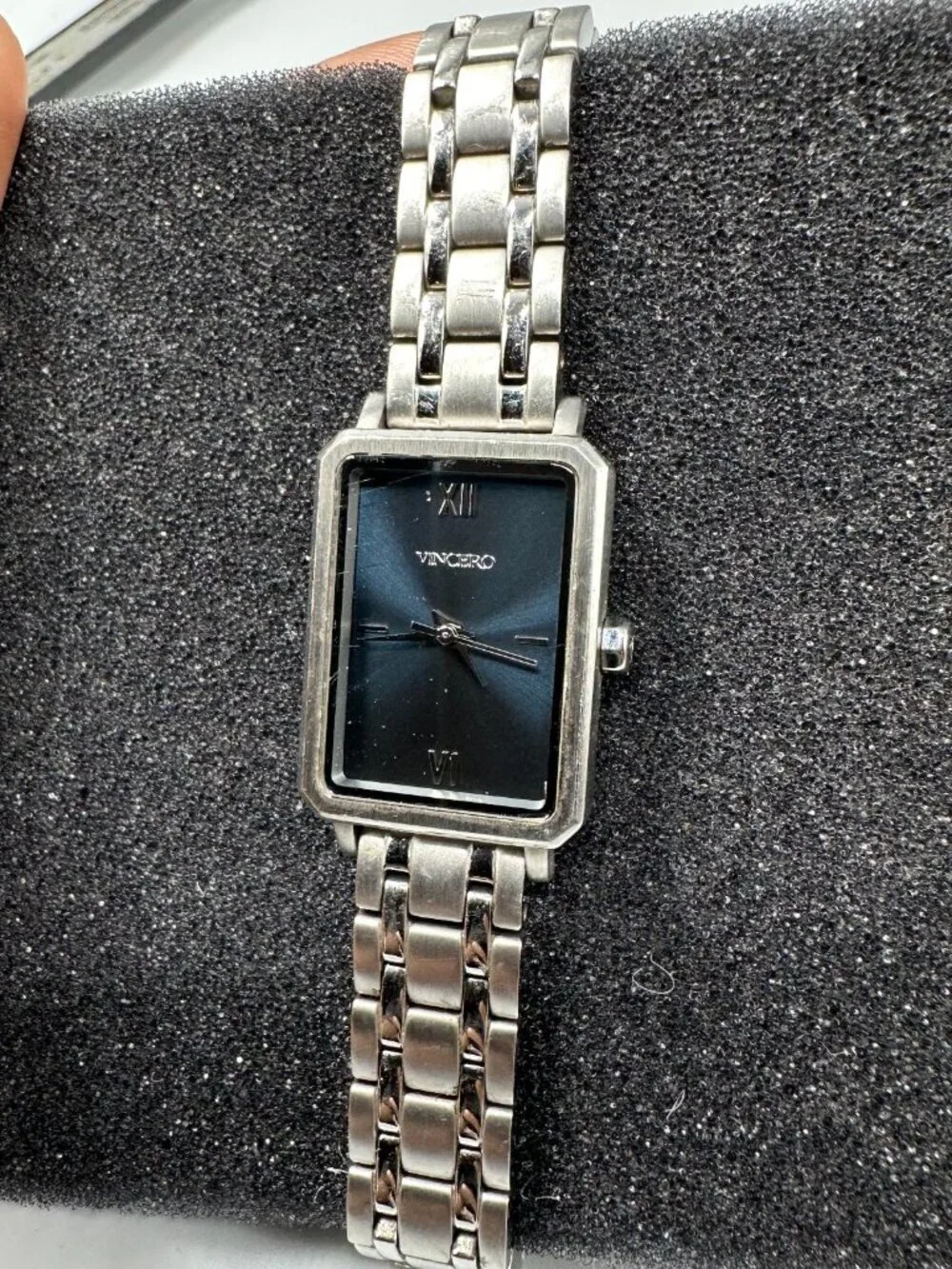 Vincero Ava Watch Women Silver Tone Blue Rectangle Dial New Battery 7.75